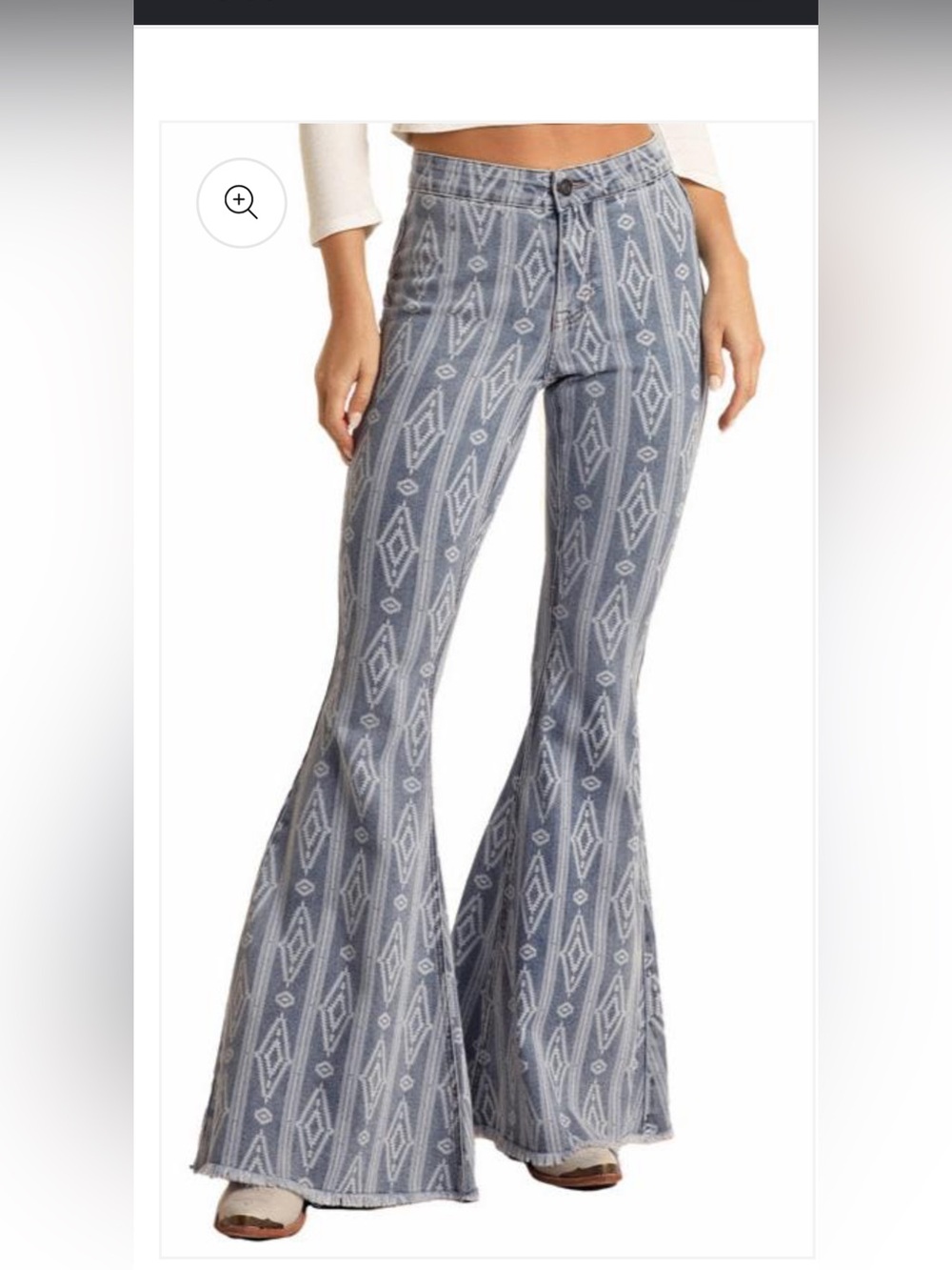 High-Rise Womens Flared Bellbottoms in Light Blue Aztec